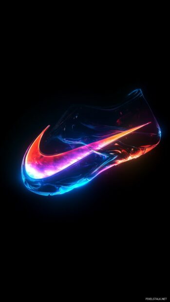 Nike logo 3D with a soft halo glow effect on a dark black background.