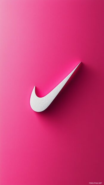 Nike logo in a simple, bold white on a deep pink background.