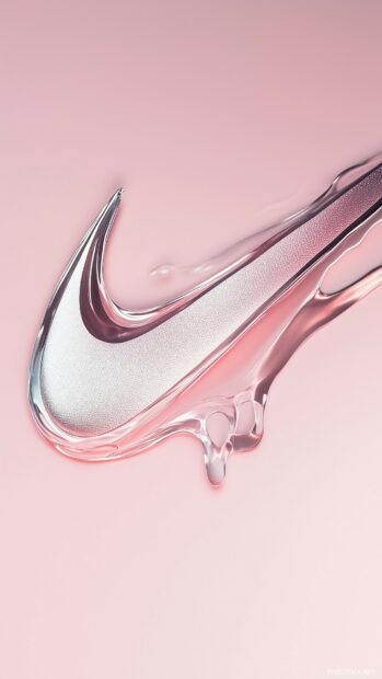 Nike logo on a pastel pink background.