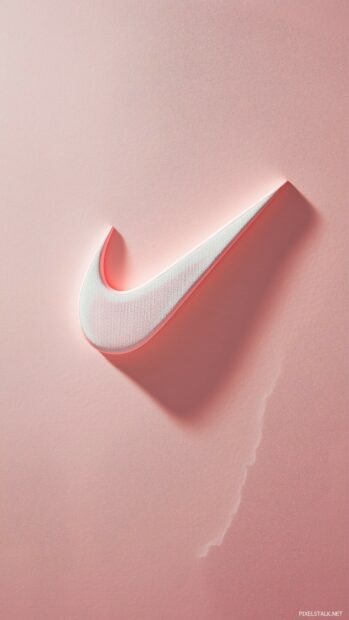 Nike logo with a delicate outline on a bubblegum pink background.