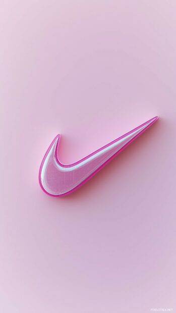 Nike logo with a delicate outline on a pink background.