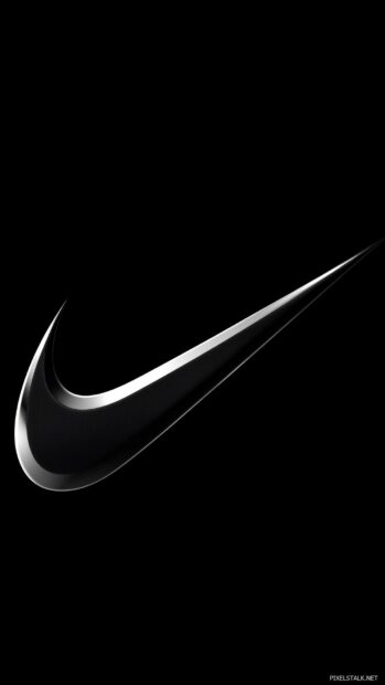 Nike logo with a slight metallic sheen on a jet black background.