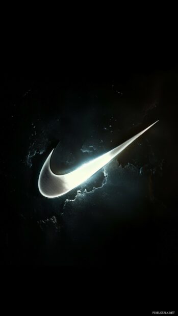 Nike logo with a soft halo glow effect on a dark black background.