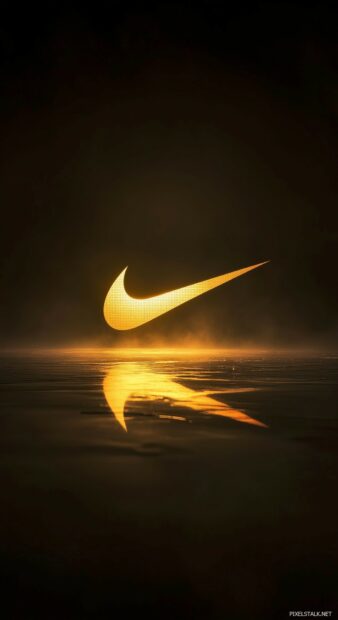 Nike logo with a soft halo glow effect on a dark black background, adding a sense of elegance and emphasis.