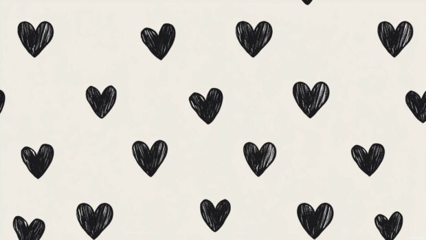 Outline style black hearts evenly spaced on a light gray background.