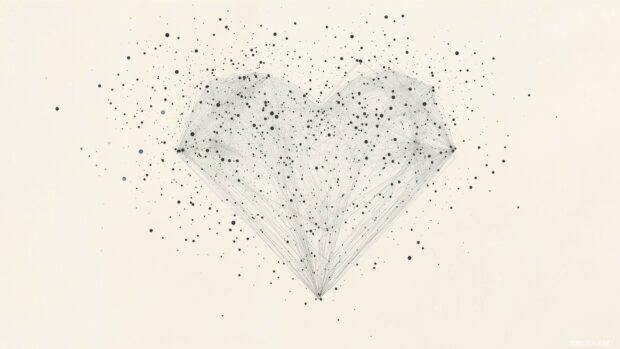 Outlined heart made of dotted lines in light gray on a cream background.