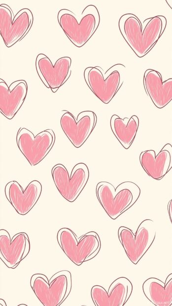 Outlined pink heart pattern on a light blush background.