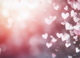 Pastel pink and white hearts, lightly scattered with a soft, airy glow for a cute Valentine Background.