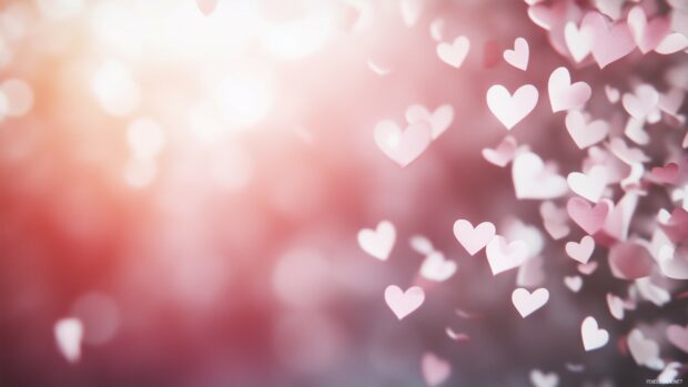 Pastel pink and white hearts, lightly scattered with a soft, airy glow for a cute Valentine Background.