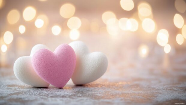 Pastel pink and white hearts, lightly scattered with a soft, airy glow for a cute Valentines Day Wallpaper.