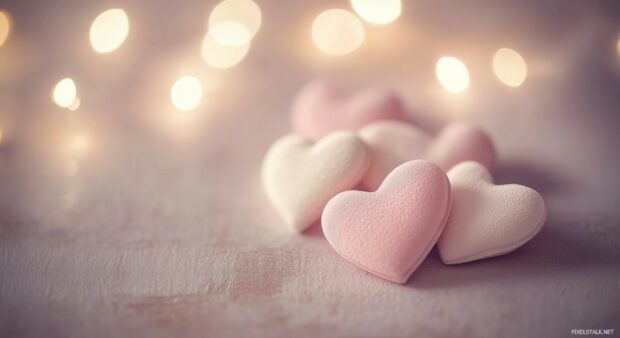 Pastel pink and white hearts, lightly scattered with a soft, airy glow for a cute Valentines feel.