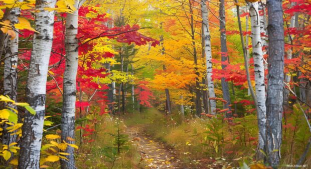 Pathway through a colorful fall forest, Fall laptop 1080p HD wallpaper.