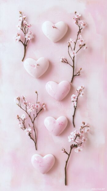 Pink Valentines wallpaper for iPhone with small, scattered heart shapes and floral accents.