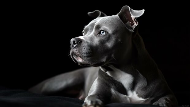 Pitbull dog lying down.