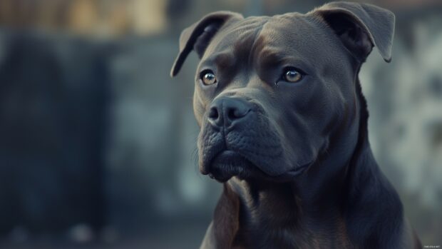 Pitbull dog wallpaper with a subtle gradient background in muted tones, showcasing its athletic build and engaging eyes.