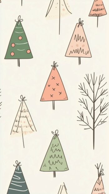 Preppy Wallpaper of minimalist Christmas trees, each decorated with simple geometric ornament.