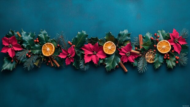 Preppy Wallpaper with a delicate Christmas garland made of dried oranges and cinnamon sticks.