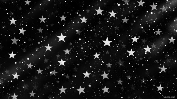 Repeating tiny silver stars on a dark black background 1920x1080 with a soft glowing effect, arranged in a grid pattern for a sleek and modern look.