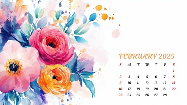 Romantic February 2025 Calendar Desktop Wallpaper HD.