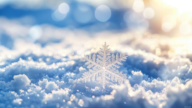 Serene winter snow scene wallpaper 4K with falling snowflakes.