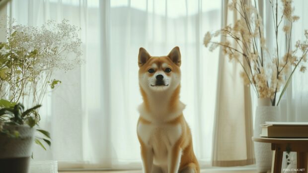 Shiba Inu dog sitting wallpaper.