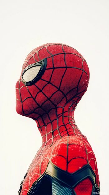 Side profile of Spiderman face with a plain white background.