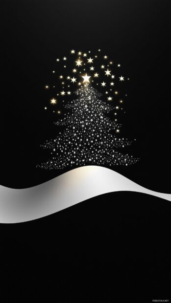 Simple Christmas wallpaper with a minimalist Christmas tree silhouette in white with soft glowing stars above (2).