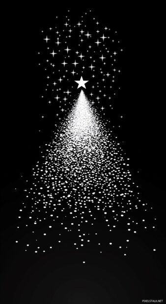 Simple Christmas wallpaper with a minimalist Christmas tree silhouette in white with soft glowing stars above.