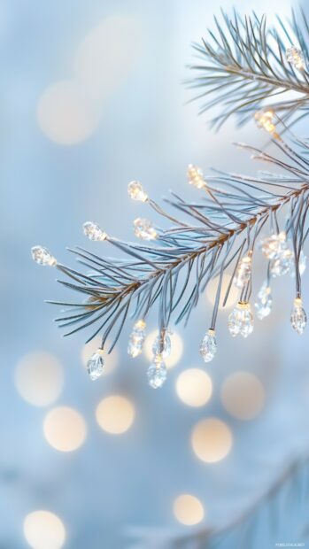 Simple Christmas wallpaper with a minimalist pine branch with delicate Christmas lights twinkling softly (2).