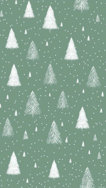 Simple Christmas wallpaper with a pattern of small Christmas trees in white, scattered across a pastel green background with a subtle texture (2).