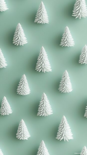 Simple Christmas wallpaper with a pattern of small Christmas trees in white, scattered across a pastel green background with a subtle texture.