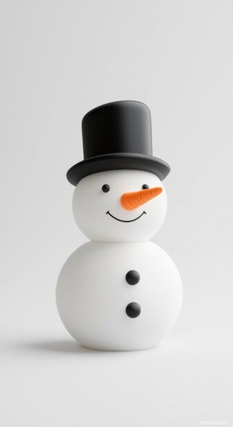 Simple Christmas wallpaper with a plain white snowman with a simple black hat and carrot nose, against a soft grey background.