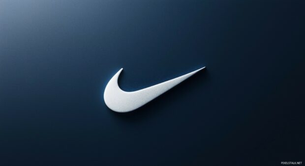 Simple Nike Logo Wallpaper with a large white swoosh logo centered on a deep navy blue background.