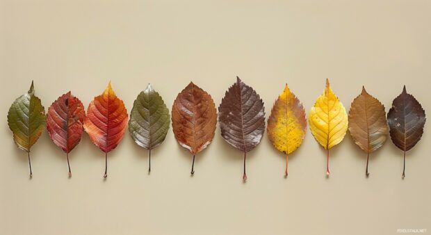 Simple, aesthetic autumn leaves on a neutral background.