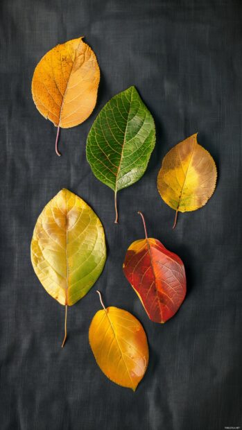 Simple arrangement of autumn leaves phone background.