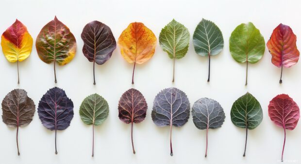 Simple, colorful autumn leaves on a neutral background.