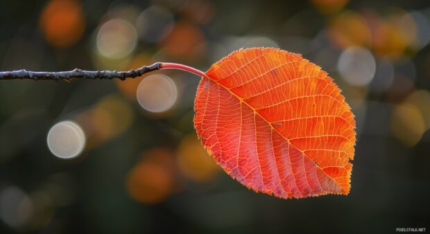 Single bright autumn leaf with a bokeh background, HD wallpaper 1080p.