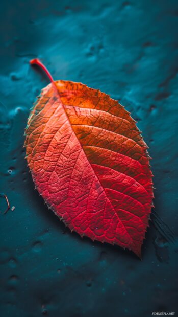 Single cute autumn leaf on a dark background.