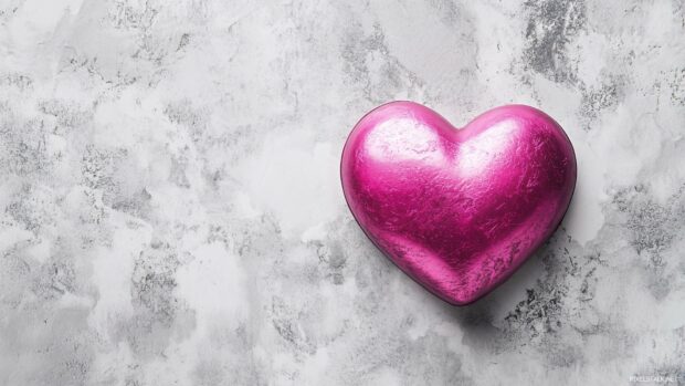 Single metallic pink heart on a smooth, minimalistic background.