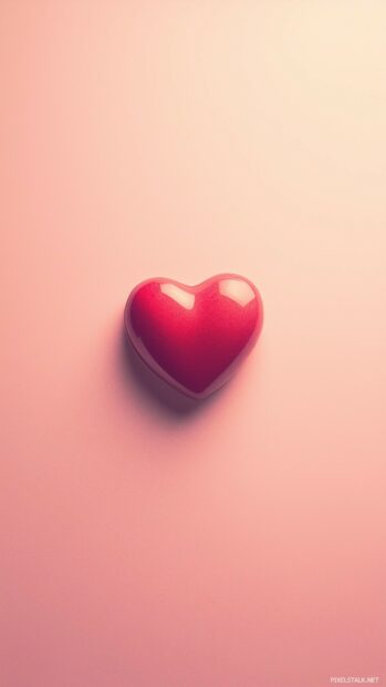 Single red heart centered on a soft pastel pink background.