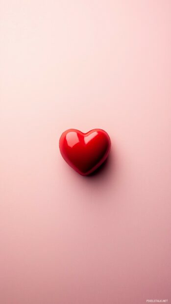 Single red heart centered on a soft pastel pink background.