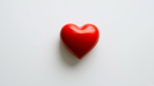 Single red heart in the center of a soft white background.