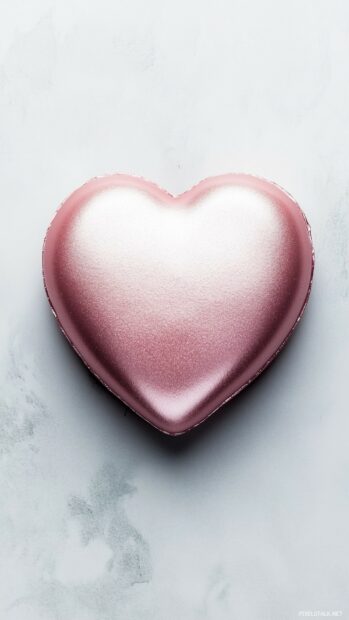 Single shiny pink heart on a soft gray background.