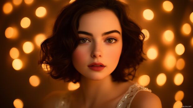 Soft bokeh lights in warm tones, creating a cozy and dreamy background with a touch of elegance.