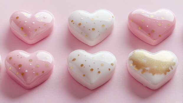 Soft, delicate hearts in light shades of pink and gold, with tiny dots for a cute Valentines Day background.