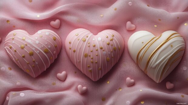 Soft, delicate hearts in light shades of pink and gold, with tiny dots for a dreamy Valentines Day theme.