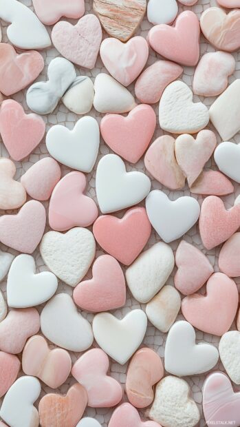 Soft pastel pink and white heart shapes arranged in a symmetrical tile pattern for a chic Valentines design.