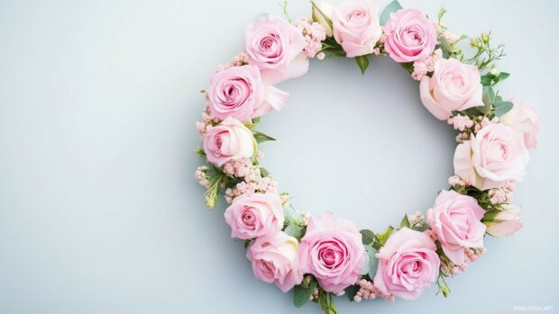 Spring Flower Wallpaper HD with a delicate wreath of flowers in soft pastel tones.