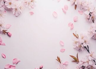 Spring Flowers Desktop Wallpaper HD with a flat lay of colorful spring blossoms on a white background.