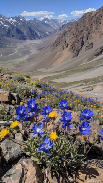 Spring mountain hike with wildflowers and a panoramic view of valleys.